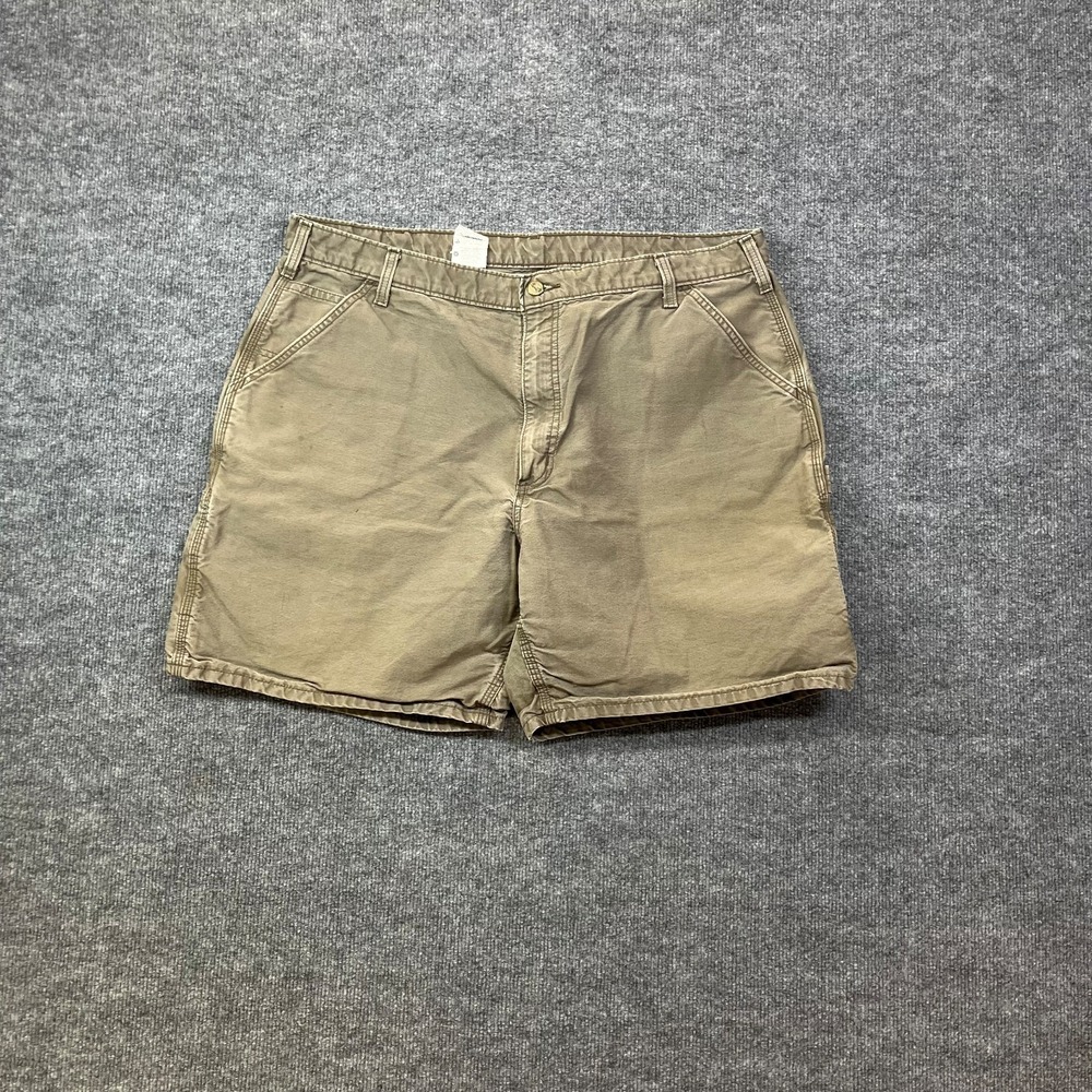 Carhartt Carpenter Shorts Brown Canvas Pockets Relaxed Utility Workwear - W40
